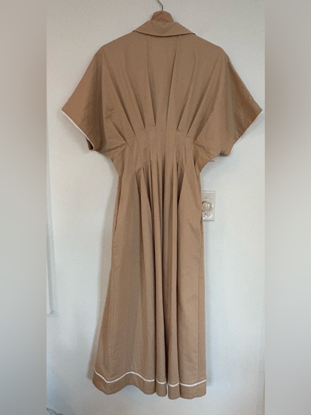 Anthropologie || Exquise Tobie Janie‎ Midi Shirt Dress Fit + Flare Beige Tan M - Picture 5 of 10
